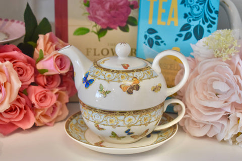 Tea for One. Floral Garland Meadow Monarch Butterflies