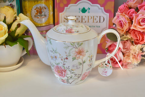 Teapot Blush Pink and Ivory Bouquet of Flowers