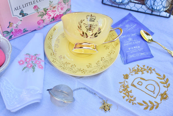 Regency Queen Bee Lemon Yellow with Gold Teacup and Saucer