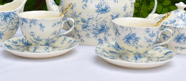 Vintage Blue Floral Teacup and Saucer