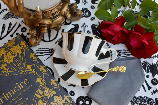 Black White Psychedelic Teacup and Saucer