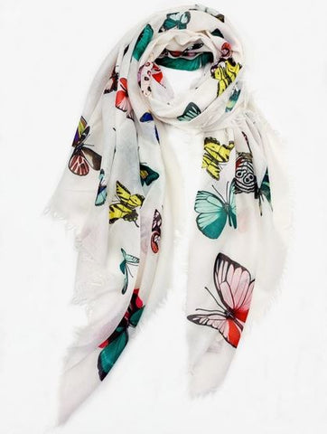 White-Multi Butterfly Scarf