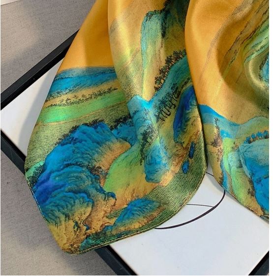 Yellow-Blue Mountain Painting Scarf