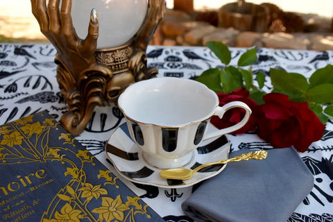 Black White Psychedelic Teacup and Saucer