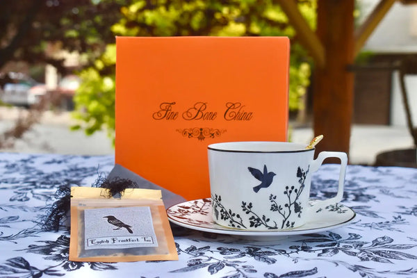 Black Bird on White tea cup, Coffee Cup and Saucer