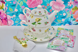 Tea for One Summer Berries Garden Pink Yellow Blue Flower