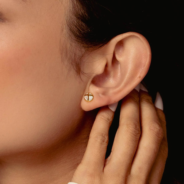 Mother Of Pearl Cross Dome Stud Earrings