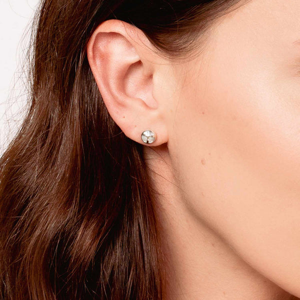 Mother Of Pearl Cross Dome Stud Earrings