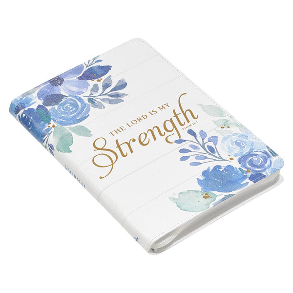 The Lord is my Strength - Blue Floral Faux Leather Journal