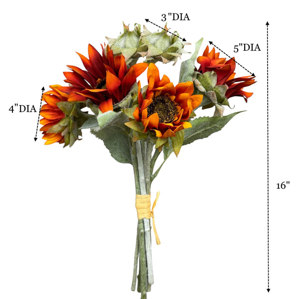 16"Fall Artificial Sunflower bundle-Flocked Stems