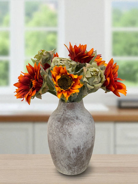 16"Fall Artificial Sunflower bundle-Flocked Stems