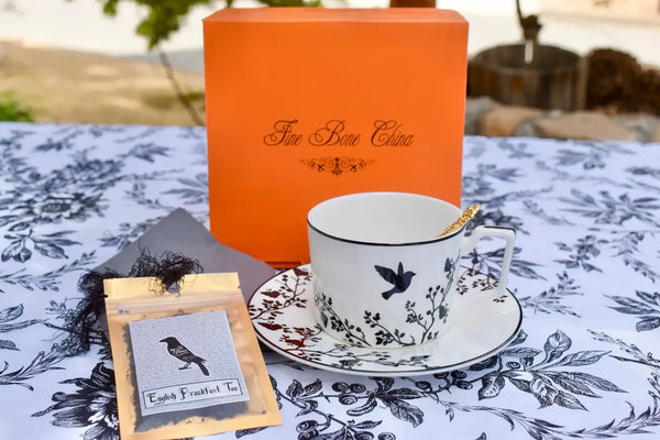 Black Bird on White tea cup, Coffee Cup and Saucer