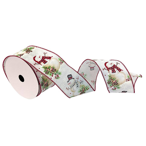 Snatched Snowman Faux Linen Ribbon with Red Edge 2.5" x 10yd