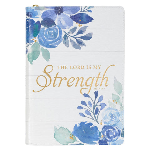 The Lord is my Strength - Blue Floral Faux Leather Journal