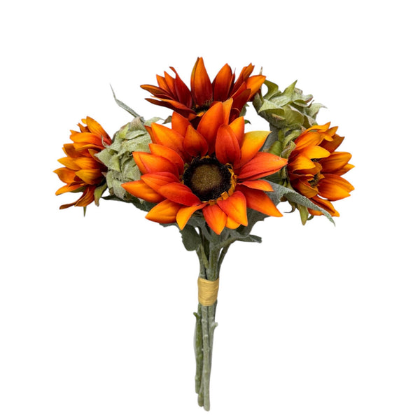 16"Fall Artificial Sunflower bundle-Flocked Stems