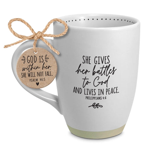 Coffee Mug She Gives Battles To God 17oz