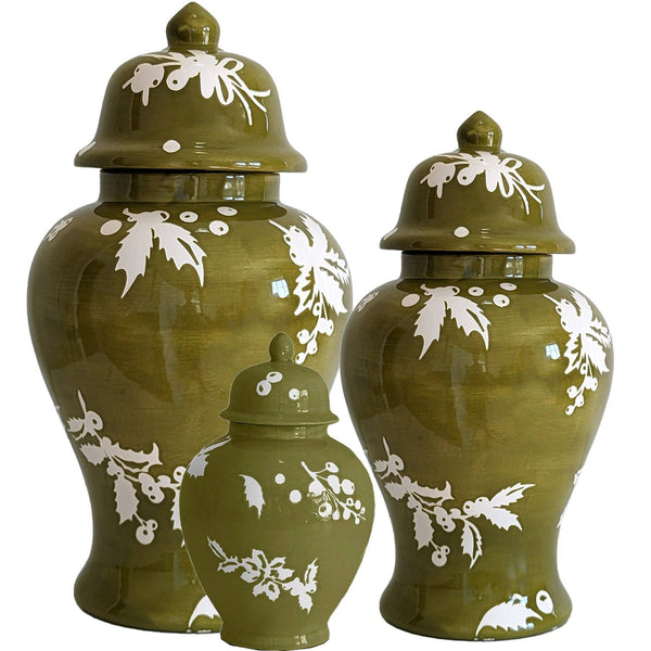 Deck the Halls Ginger Jars in Moss Green