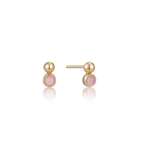 Zoom Gold Orb Rose Quartz Stud Earrings