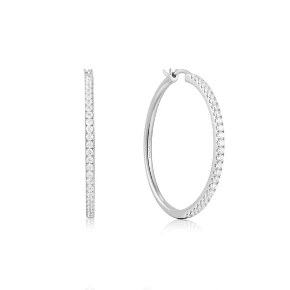 Silver Pave Hoop Earrings