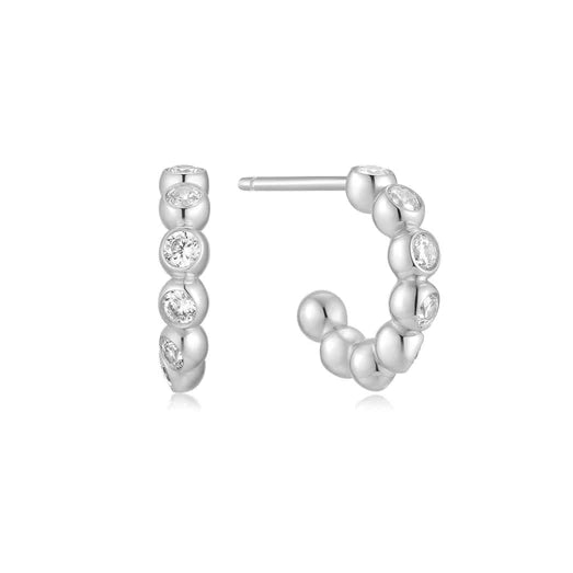 Bezel Beaded Huggie Hoop Earrings