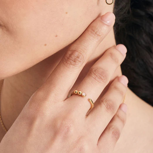 Gold Orb Rose Quartz Adjustable Ring