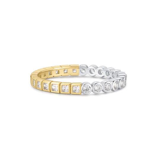 Two-Tone Square and Circle Bezel Ring