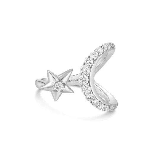 Gold Sparkling Moon and Star Adjustable Ring