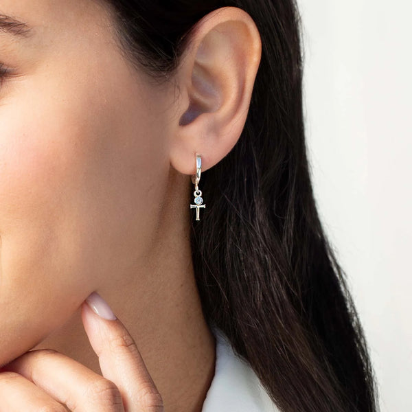 Silver Calvary Cross Huggie Hoop Earrings