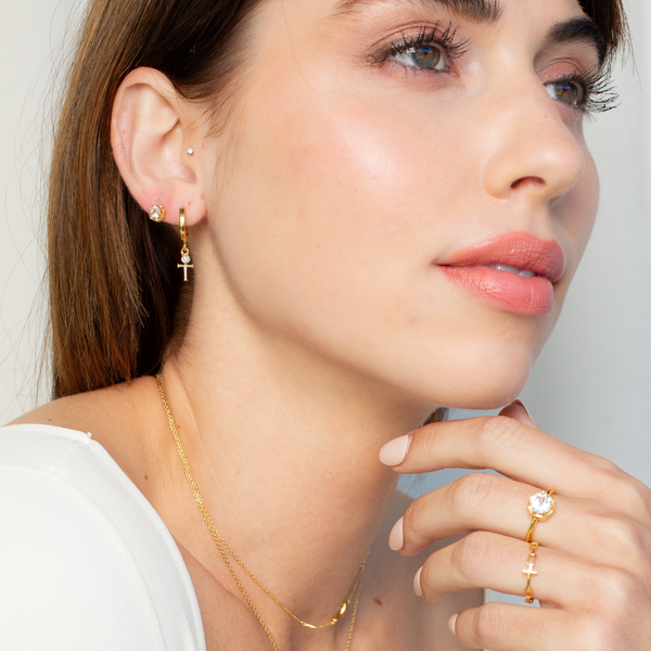 Calvary Cross Huggie Hoop Earrings