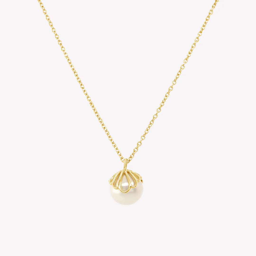 Gold Becoming Shell Encased Pearl Necklace