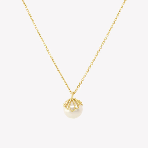 Gold Becoming Shell Encased Pearl Necklace