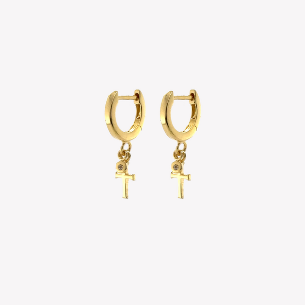 Calvary Cross Huggie Hoop Earrings
