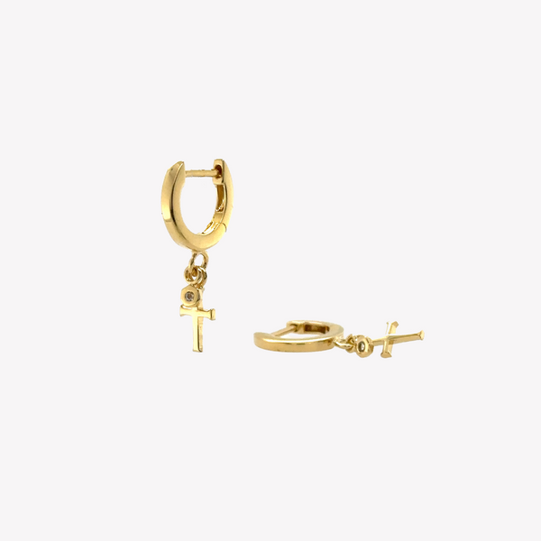 Calvary Cross Huggie Hoop Earrings