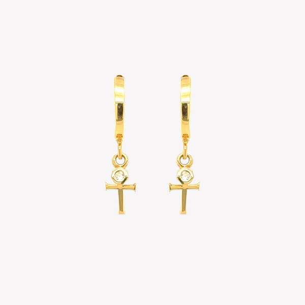 Calvary Cross Huggie Hoop Earrings