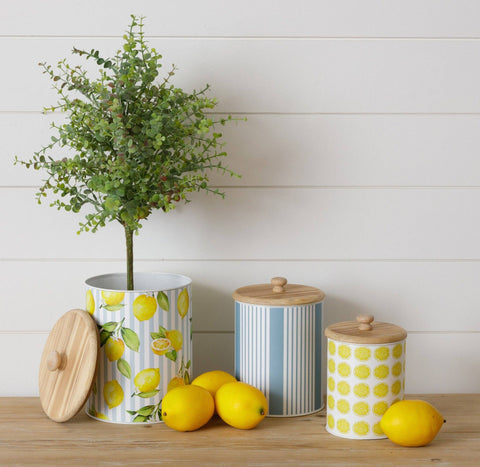 Canisters - Lemon And Blue Stripes (SET OF 3)