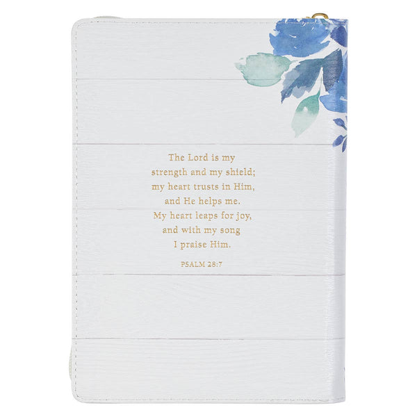 The Lord is my Strength - Blue Floral Faux Leather Journal