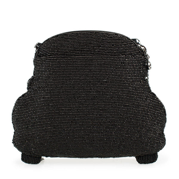 On the Road Black Car White Flower Beaded Crossbody Handbag