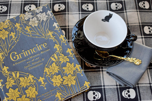 Black Cat Victorian Gothic Embossed Teacup and Saucer