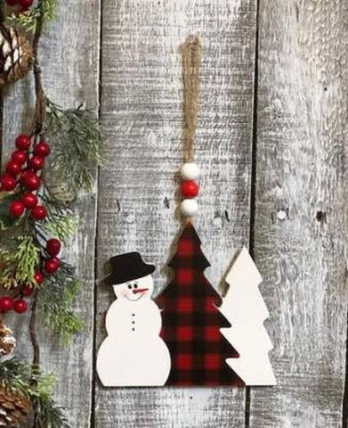 Red/Black Buffalo Check Tree With Snowman Ornament