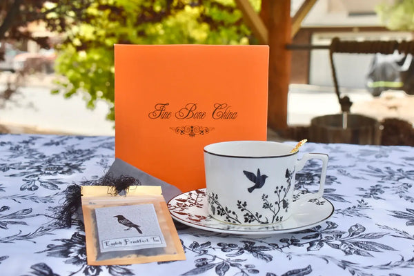 Black Bird on White tea cup, Coffee Cup and Saucer