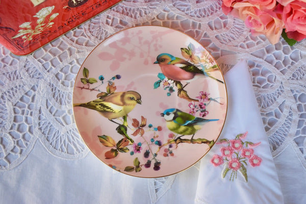 Blush Pink and Gold with Birds Teacup and Saucer