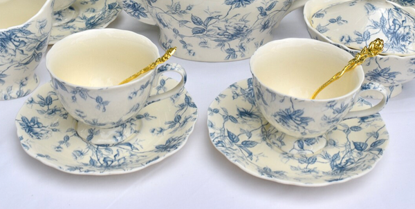 Vintage Blue Floral Teacup and Saucer