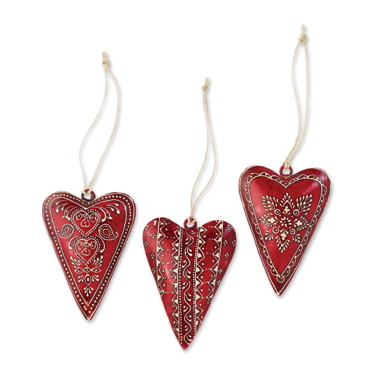 Small Metal Heart Ornaments - 3 Assorted Designs