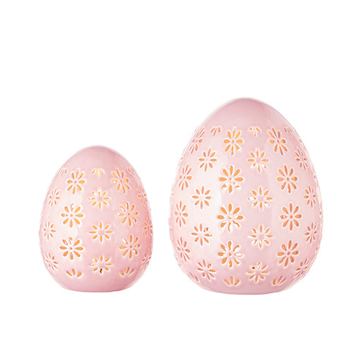 Pink lighted ceramic eggs