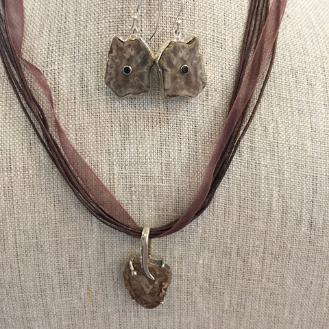 Petrified Wood Necklace and Earrings #16