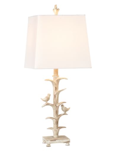 Distressed Ivory Bird on Branch Table Lamp
