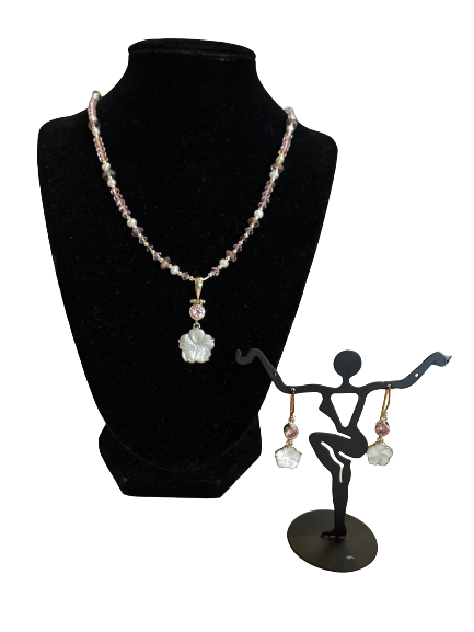 Pink Kunzite and Freshwater Pearl Necklace and Earrings