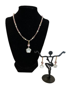 Pink Kunzite and Freshwater Pearl Necklace and Earrings