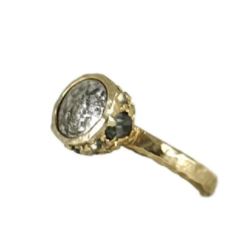 GOLD HIGH TOP RING WITH VINTAGE SILVER COIN