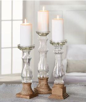 Tall Glass and Wood Candlestick